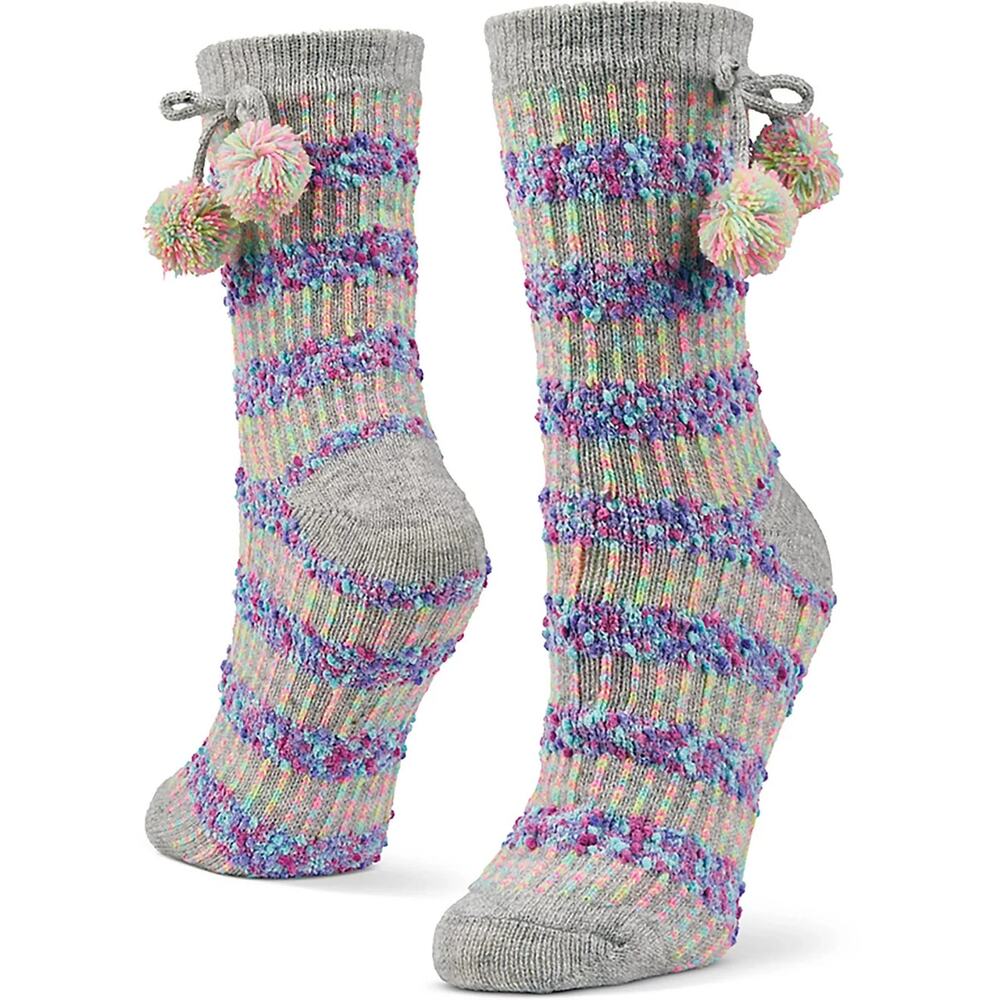 Magellan Outdoors Women Ombre Popcorn Pom Lodge Crew Socks Gray Aloe Infuse 6-10